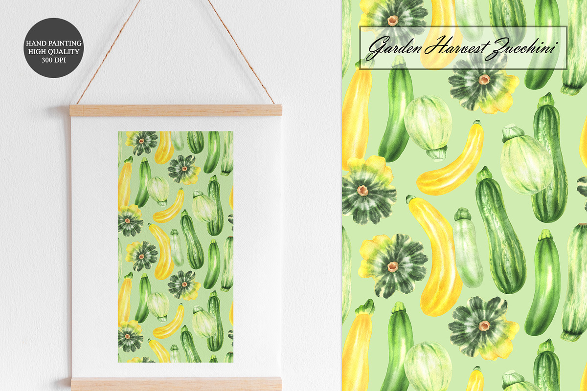 Watercolor Zucchini Seamless Pattern, a Food Illustration by OlDm_Shop (Photo 7 of 10)