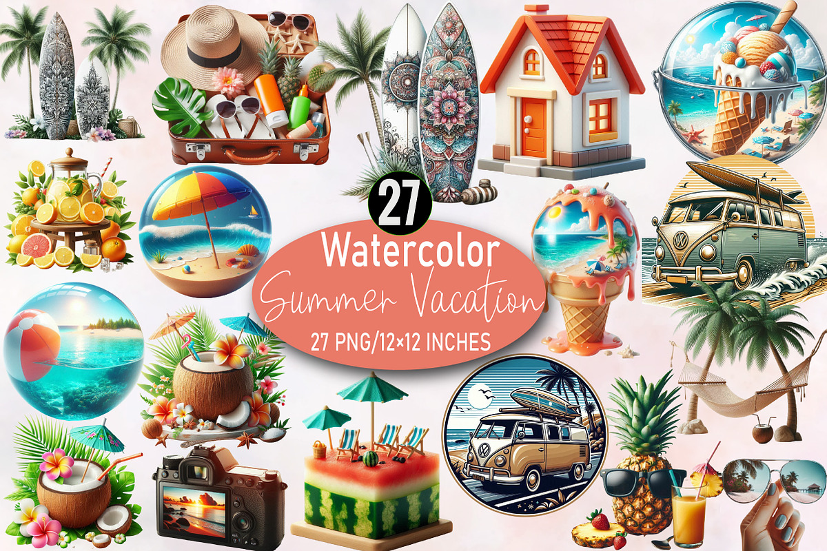 Summer Vacation Sublimation Clipart, an Illustration by SVGArt (Photo 1 of 8)