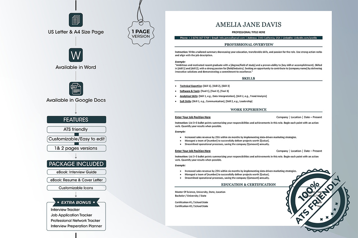 ATS friendly editable resume, a Resume Template by Design_Xlab (Photo 1 of 10)