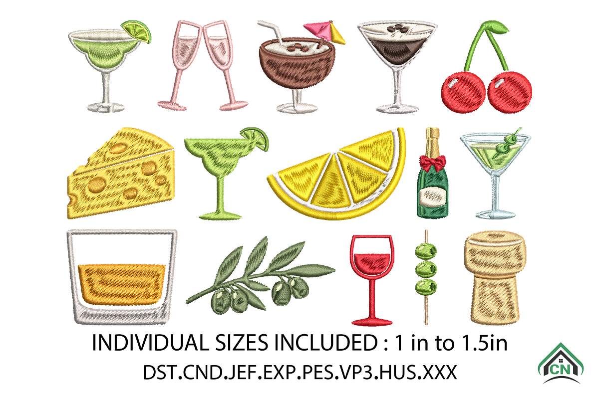 Cocktail Icons Embroidery Design, an Illustration by Craft Nest (Photo 1 of 6)