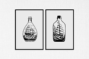 sailboat in bottle stencil v2, a Decorative Illustration by TaKong Magics (Thumbnail 3 of 5)