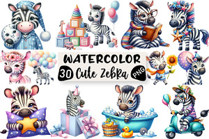 Cute Zebra Sublimation Clipart, an Illustration by Black Bird Studio