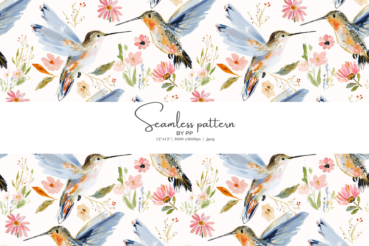watercolor hummingbird pattern