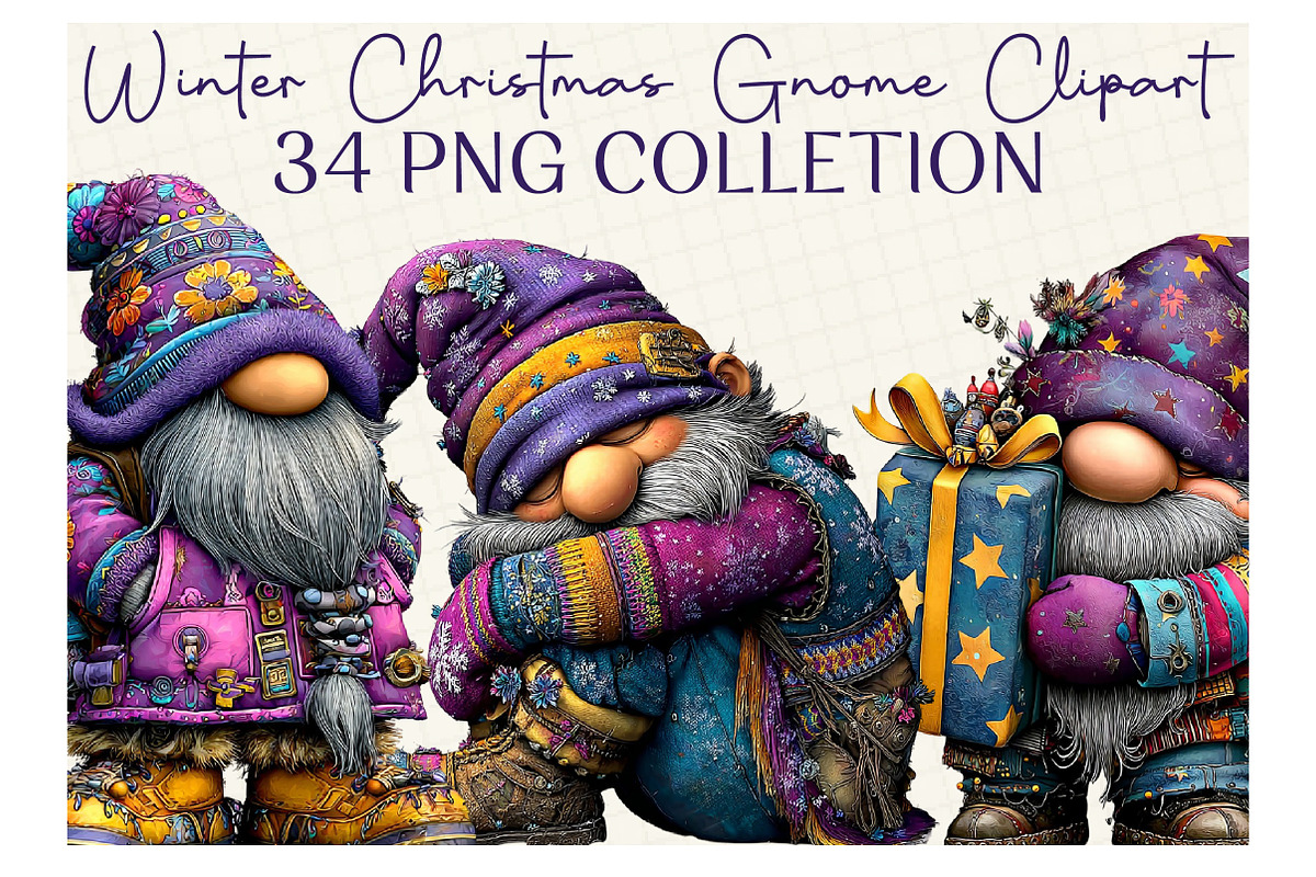 Winter Christmas Gnome Clipart, an Illustration by DreamCafeArt (Photo 1 of 6)