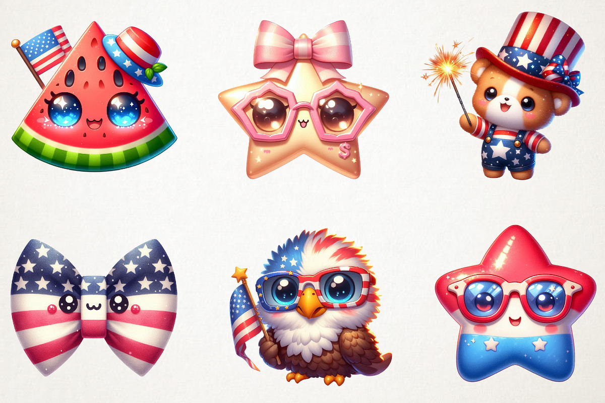 Cute kawaii 4th of July Sublimation, a Seasonal Illustration by RobertsArt (Photo 4 of 7)