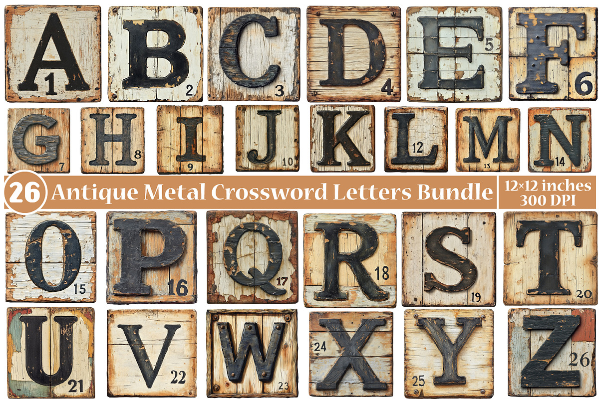 Antique Metal Crossword Letters PNG, an Illustration by SinaCreation (Photo 1 of 5)