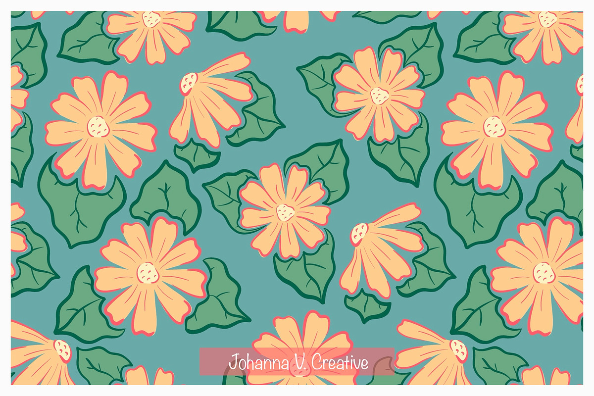 Cute Bunny & Floral Seamless Pattern, an Illustration by Johanna V. Creative (Photo 6 of 7)
