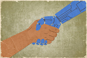 Human and Robotic Handshake, a Technology Illustration by Virgo Studio