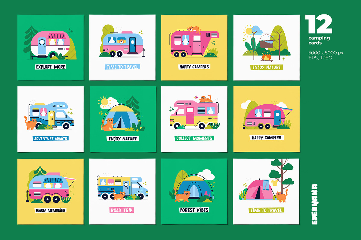 RV Camper Clipart & Printable Cards, a Transportation Illustration by Ejevyaka (Photo 4 of 6)