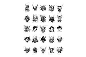 Traditional japanese hannya masks, an Object Illustration by Onyx