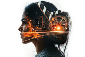 Double exposure of young Latina film, a Photo by Dvoevnore photos