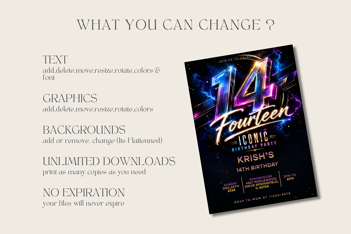 14th Birthday Invitation Template, an Invitation Template by InvitingStorys (Photo 10 of 11)