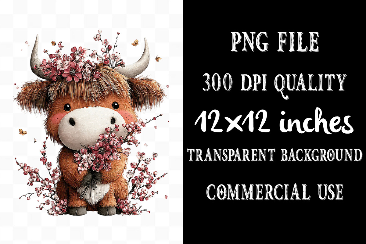 Highland Cow Easter Floral Clipart, an Illustration by Designking (Photo 4 of 5)