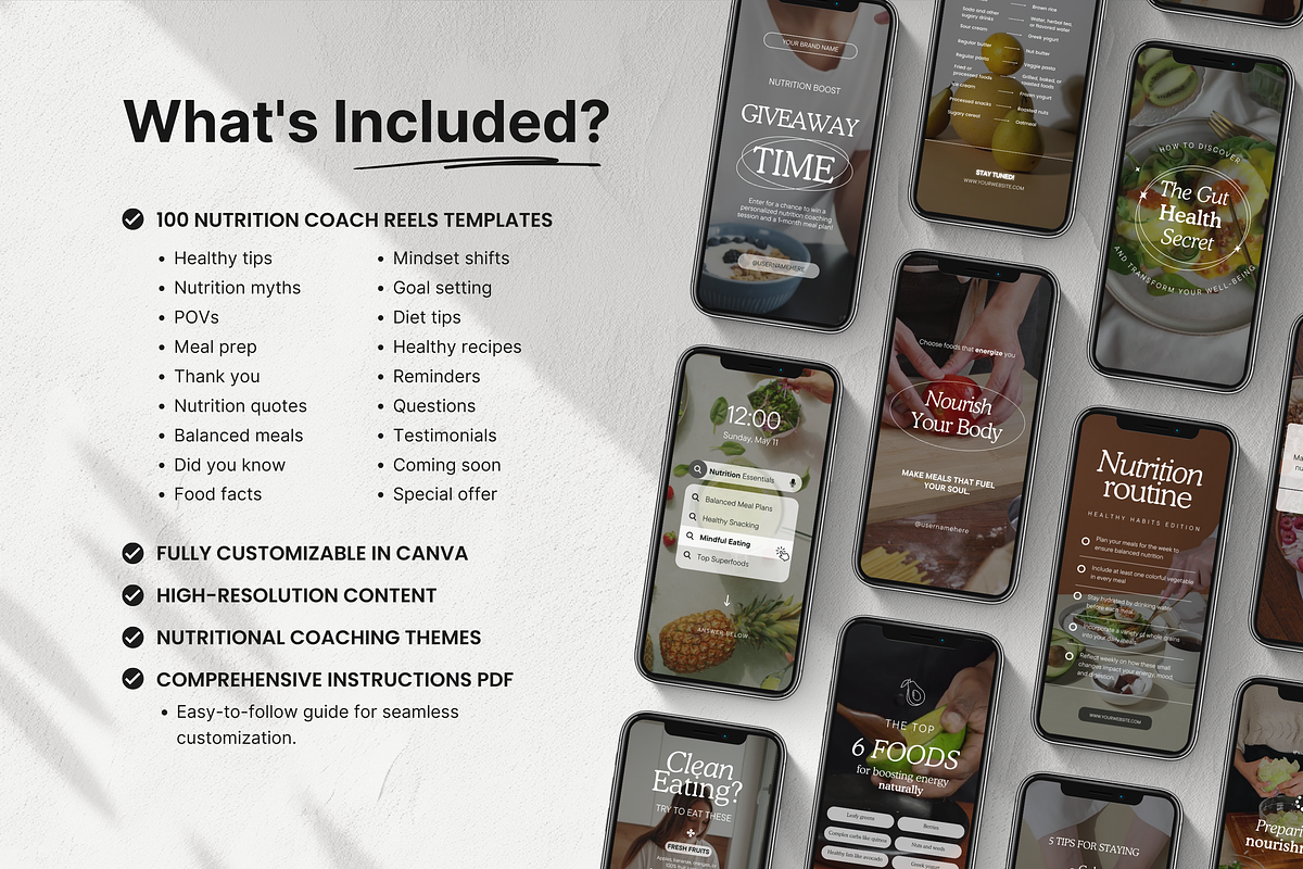 100 Nutrition Coach Instagram Reels, a Social Media Template by DigiPax (Photo 2 of 10)