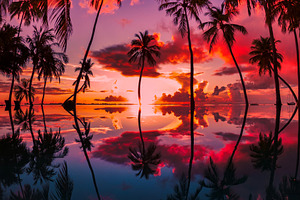 Sunset infinity pool reflection