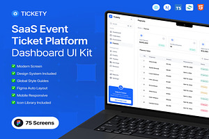 Tickety Coded SaaS Event Ticket, a React Template by Lumina_ui_ux202