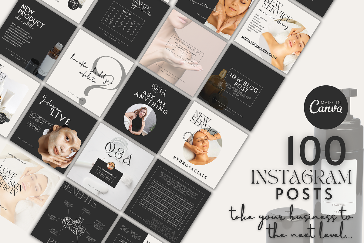 Skincare Instagram Templates Black, a Social Media Template by Faytemplates (Photo 2 of 7)