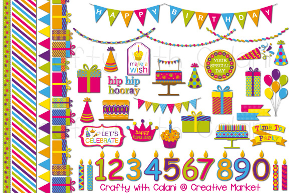 Colorful Children Birthday Clipart, an Illustration by Crafty with Calani