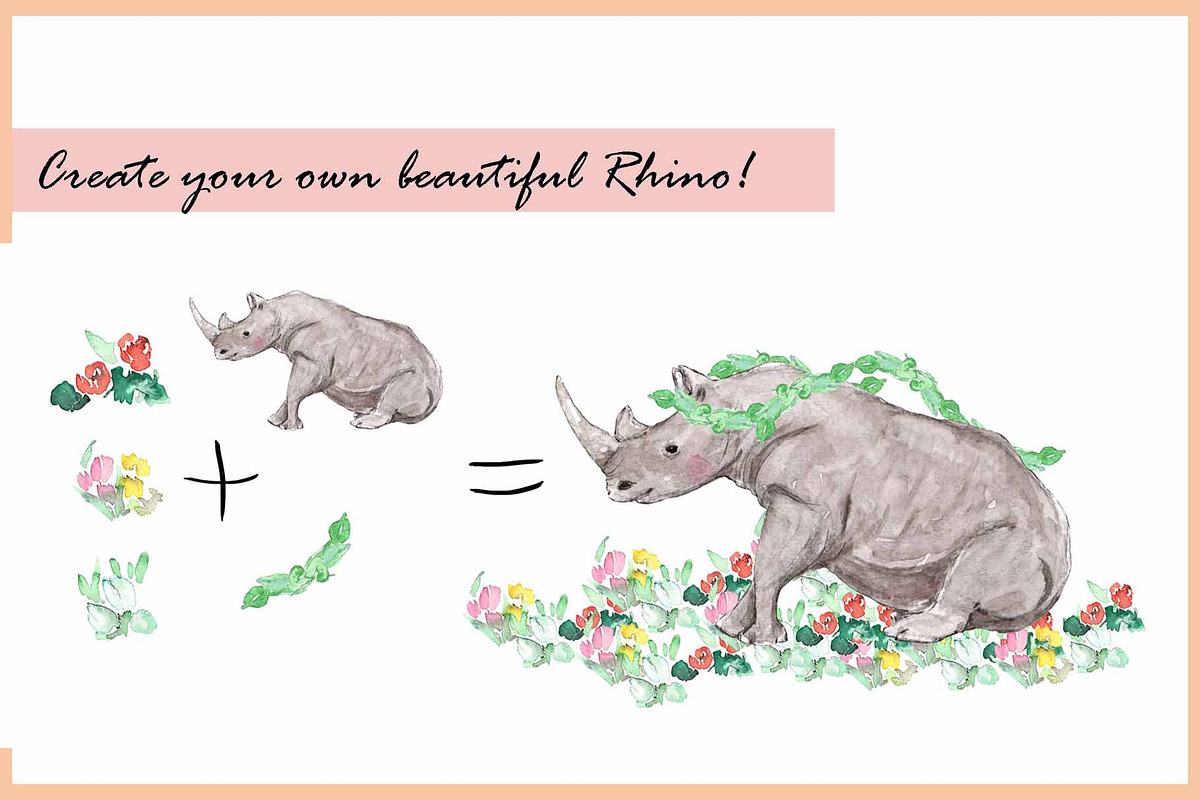 Rhino & Toucan-Watercolor Clipart, an Illustration by VianneArt (Photo 7 of 7)