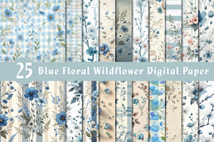 Blue Floral Wildflower Digital Paper, an Illustration by CreationArt