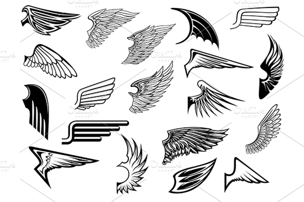Heraldic vintage wings set, a Graphic by Vector Tradition
