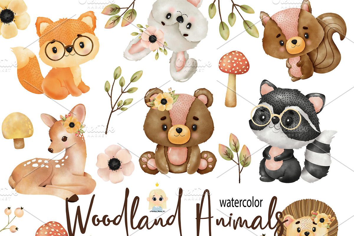SALE! Woodland Animals Clipart, an Animal Illustration by Natalya_Mona_Art (Photo 1 of 6)