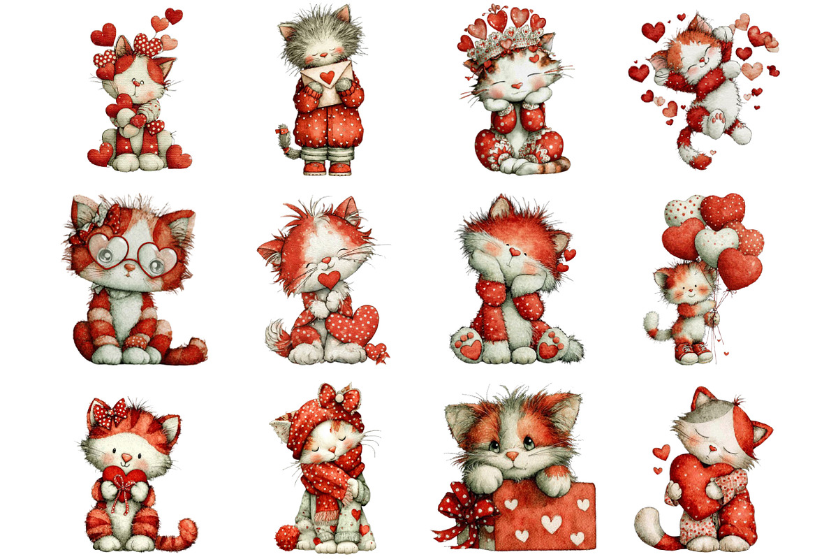 Valentine Cat Clipart, an Illustration by Designking (Photo 2 of 5)