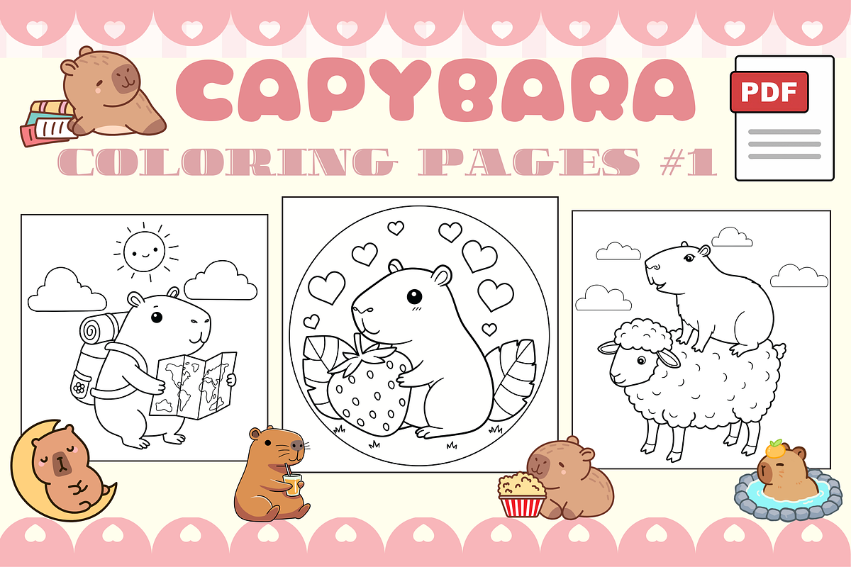 Capybara Coloring Pages #1, an Animal Illustration by Inkivelle Studio