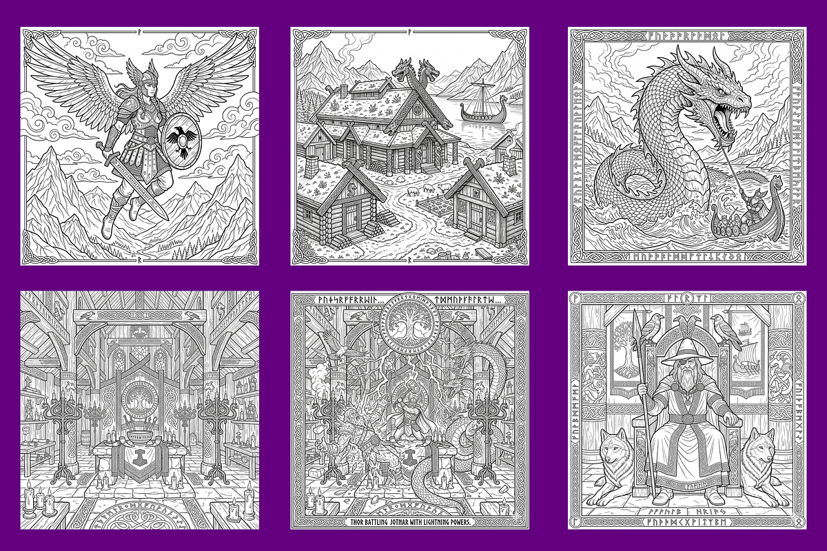 Norse Myth Coloring Pages, a Decorative Illustration by BerryPieArt (Photo 2 of 3)