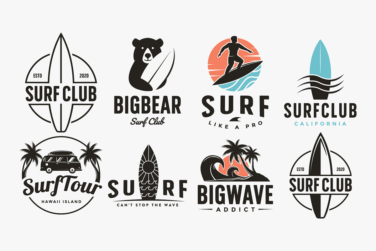 Set of ocean surfing logo, surf club, a Branding & Logo Template by DOMHOUZE