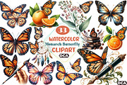Watercolor Monarch Butterfly Clipart, an Illustration by DreamCafeArt (Thumbnail 1 of 7)