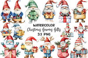 Christmas Gnomes & Gifts Clipart, an Illustration by CraftArtStudio