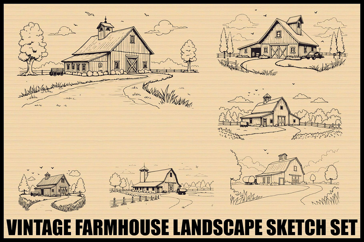 Rustic Farmhouse Landscape Set, an Illustration by Designs_River (Photo 1 of 7)