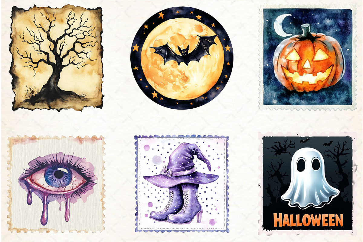 Halloween Postage Stamp Clipart, an Illustration by Libby Wishes (Photo 2 of 6)