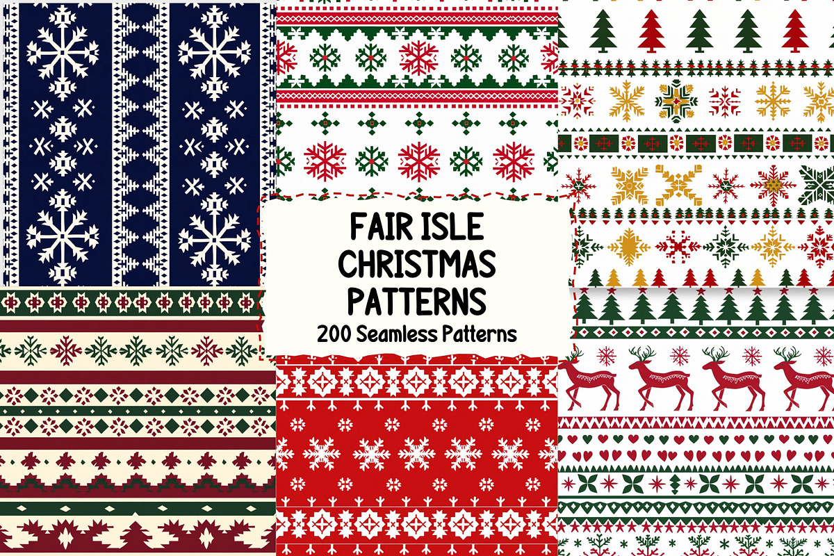 Fair Isle Nordic Christmas Patterns, a Pattern Graphic by Pattern Whimsy (Photo 1 of 8)