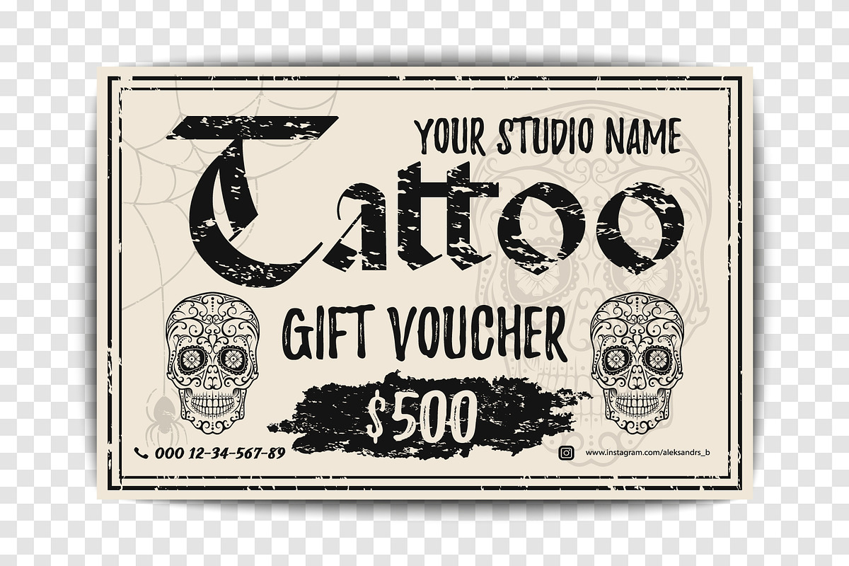Four Tattoo gift vouchers templates, a Work Illustration by Aleksandrs (Photo 3 of 4)