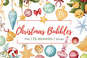 Christmas balls Clipart PNG Set, a Seasonal Illustration by Mespilia (Thumbnail 1 of 5)