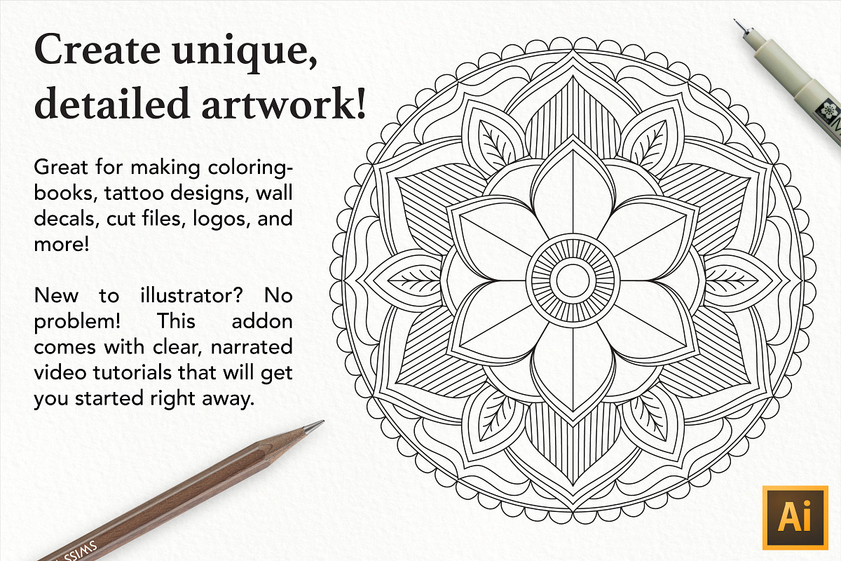 Mandala Creator Pro for Ai CS5+, an Action Add-On by Drifter Studio (Photo 3 of 8)