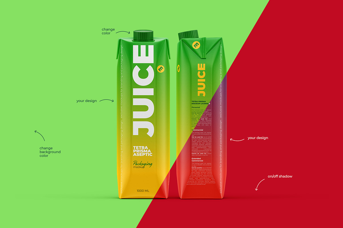 Juice Mockup Tetra Prisma 1000ml, a Packaging Mockup by easymock (Photo 4 of 10)