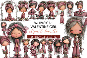 WHIMSICAL VALENTINE GIRL CLIPART, an Illustration by DreamArtGraphic