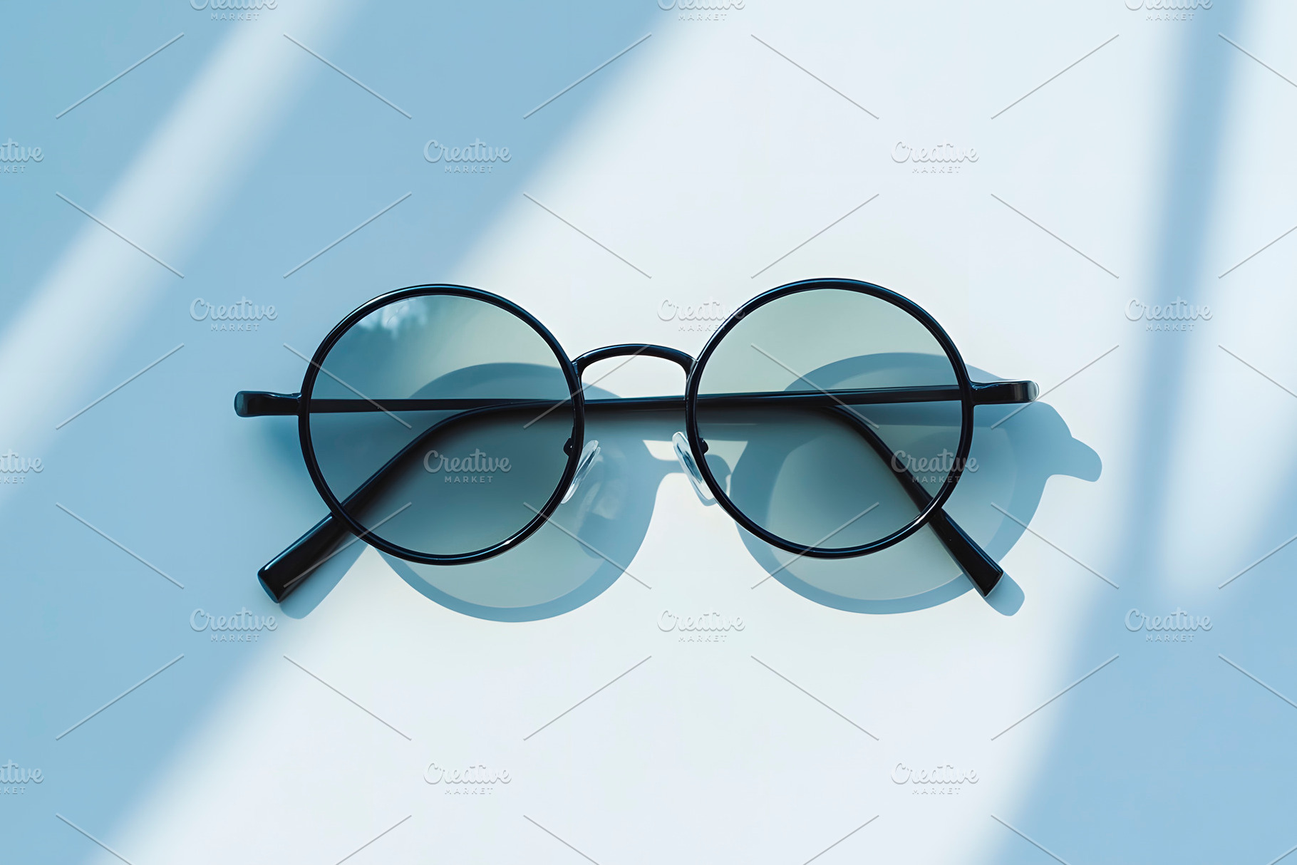 round sunglasses with gray lenses, generative AI, a Photo by Nito