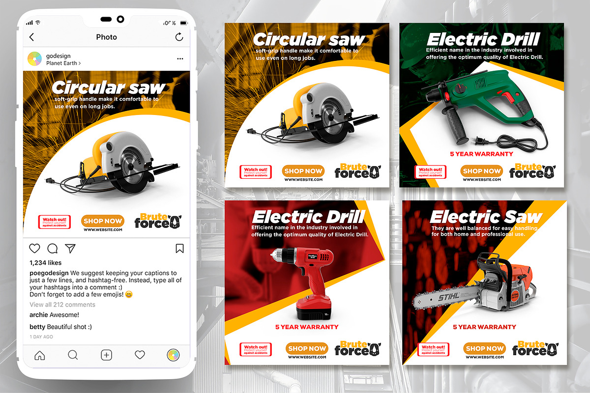Instagram Posts Industrial Template, a Social Media Template by rogeriomarcos (Photo 1 of 5)