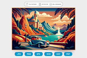 A vintage-inspired travel poster wit, a Graphic by SaroStock