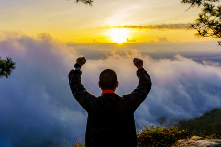 traveler or man waiting sunrise and mist at Phu kradueng nationa, a Sports & Recreation Photo by Casanowe-studio