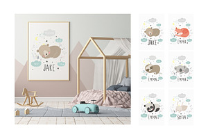 Sleeping Animals Nursery Birth Print