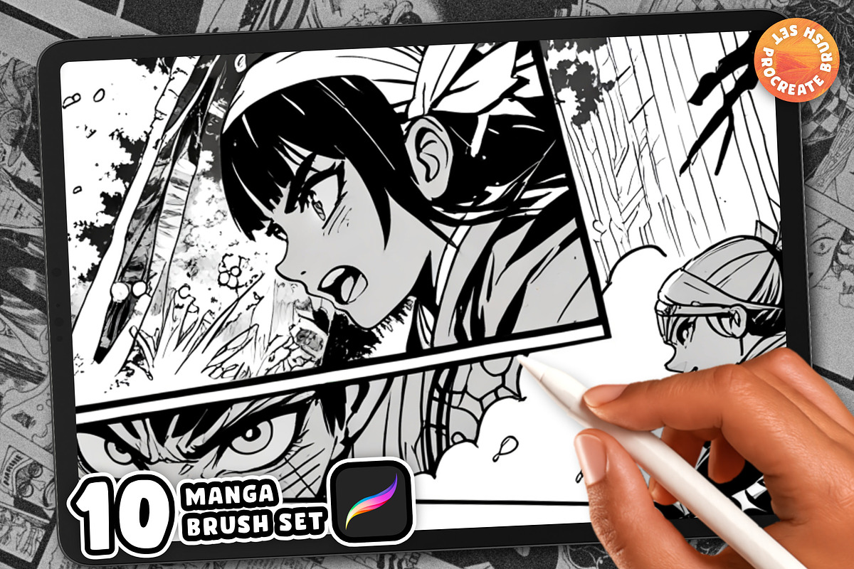 10 Manga Comic Procreate Brush Set, a Brush Add-On by itefan Studio ...