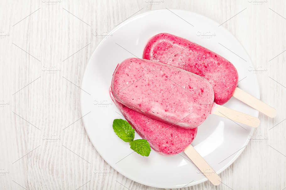 Strawberry Popslice Icecream On Light Background Containing Background