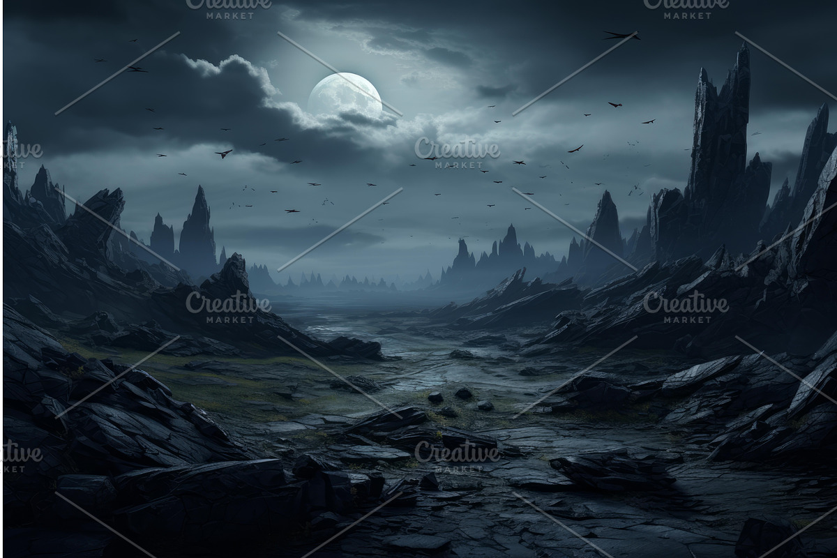 Sprawling Stone black landscape, an Illustration by Ylivdesign