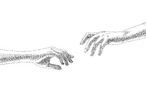 Hands reach out to each other, an Object Illustration by Nenahliadava Design