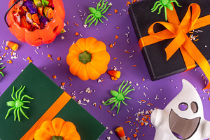 High colored bright Halloween greeting card background, Hallowee
